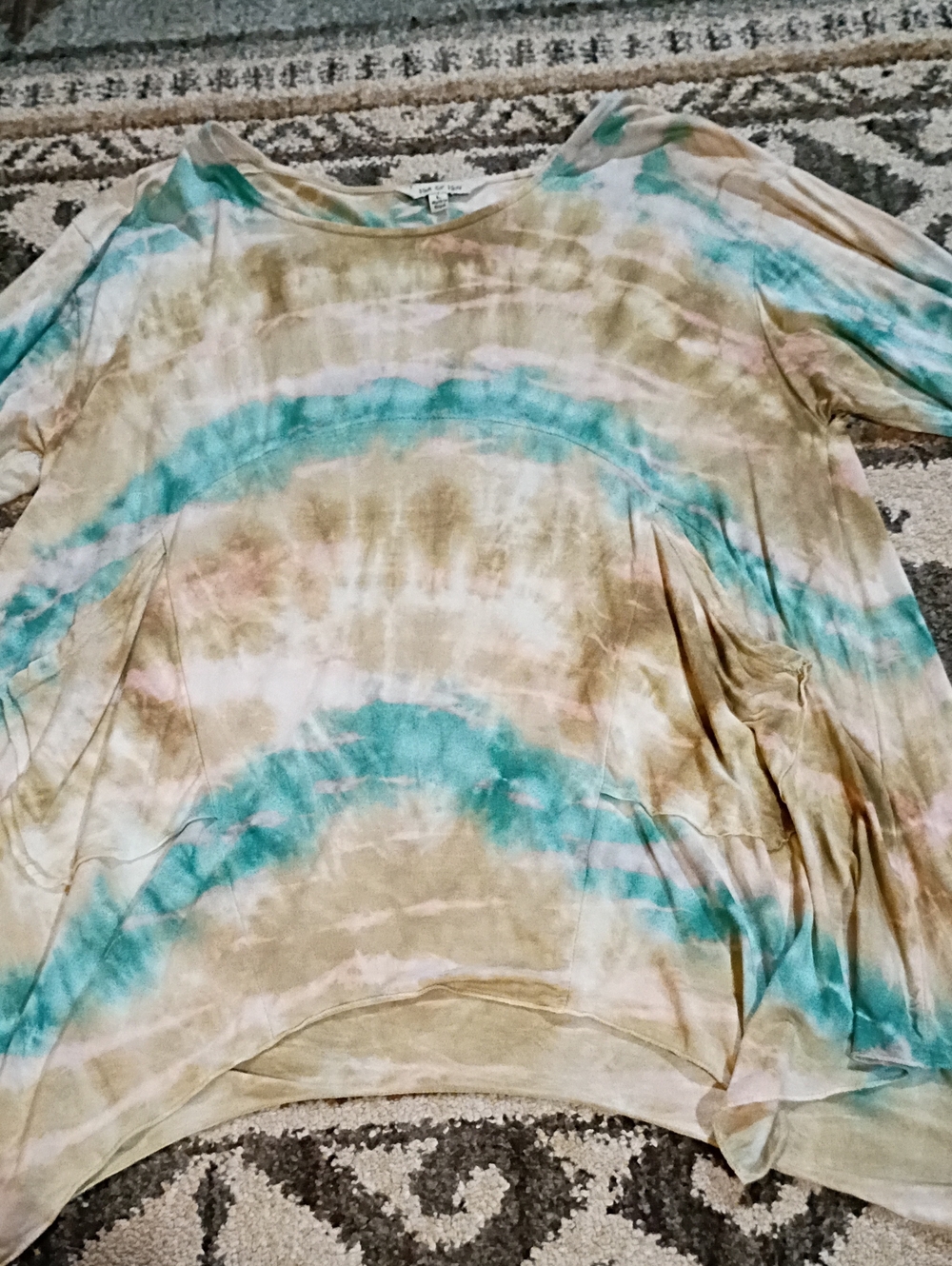 Relaxed Scoop-Neck Tie-Dye Tunic in Teal and Tan